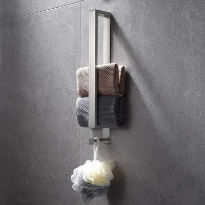 Obrázok produktu pre Držiak na uteráky do kúpeľne z nehrdzavejúcej ocele, 40 cm, strieborný, na stenu, samolepiaci, s háčikom
