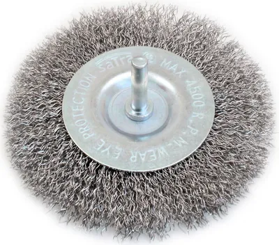 Obrázok produktu pre Drôtená kefa - kotúč na vŕtačku, oceľová, so stopkou, 100 x 6mm