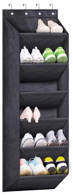Image de Étagère à chaussures pour porte, 6 niveaux, organisateur à chaussures suspendu, couleur noire, idéal pour la chambre