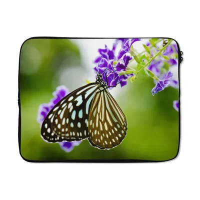 Produktbild von MuchoWow® Laptop Hülle 17 Zoll Laptoptasche Lavendel - Schmetterling - Botanisch - Zipper - Schutzabdeckung