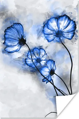 Produktbild von MuchoWow® Poster Blumen - Aquarell - Blau 80x120 cm - Papierdruck