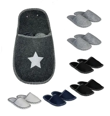 Obrázok produktu pre Relaxdays domáce papuče, 6 párov, papuče, taška v tvare hviezdy, veľkosti 36–45, plstené papuče, protisklzová podrážka, viacfarebné