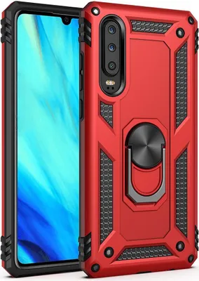 Produktbild von LaimTop Huawei P30 Hülle, Hybrid Robuste Rüstung Drehbarer Ring Halter Ständer Dual Layer Hard PC + TPU Stoßfest Schutzhülle für Huawei P30 Rot