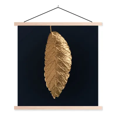 Produktbild von MuchoWow® Textilposter Blätter - Schwarz - Gold - Luxus - Natur 120x120 cm mit holzfarbenen Rahmen - Textil-Poster