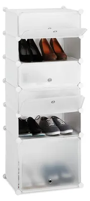 Schuhregal Kunststoff, 6 Fächer, 12 Paar, Stecksystem, mit Türen, 52x37x9 cm