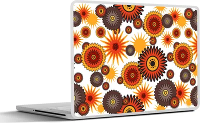 Produktbild von MuchoWow® Laptop Aufkleber Sticker Cover Design - Retro - Orange - Blumen 25x18 cm - Laptop-Deko