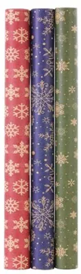Productafbeelding van Sneeuwvlok Kerst Inpakpapierrollen - 3 Rollen 44 cm x 3 m voor Feestelijke Decoraties