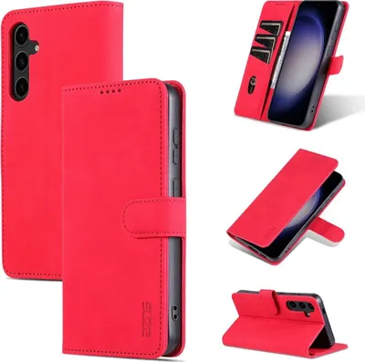 A collage of images showing a red phone case from different angles.