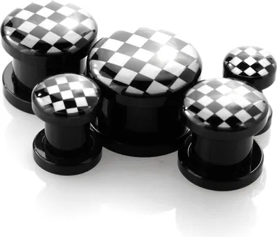 Produktbild von Ohr Flesh Acryl Tunnel Piercing Schwarz Screw On Logo Schachbrett VPPI.121.6mm