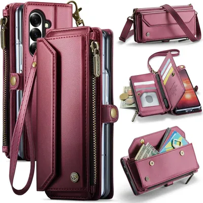 Produktbild von Für Samsung Galaxy Z Fold7 5G CaseMe C36 Kunstleder Multifunktion Zipper Wallet RFID Schutz Tasche Rot
