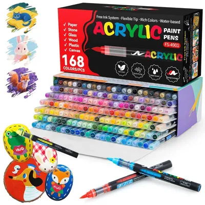 Produktbild von Acrylstifte Set 168 Farben für Steine, Glas, Leinwand, Keramik, Holz, Papier | 1-5 mm Spitze | Wasserfest, Schnelltrocknend