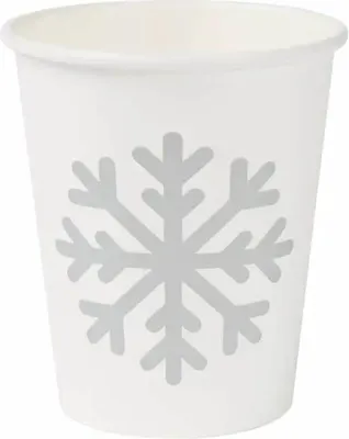 Produktbild von Weißer Papierbecher, Dispersionsfarbe, „Winter“, 250 ml, Durchmesser 80 mm, 50 Stück.