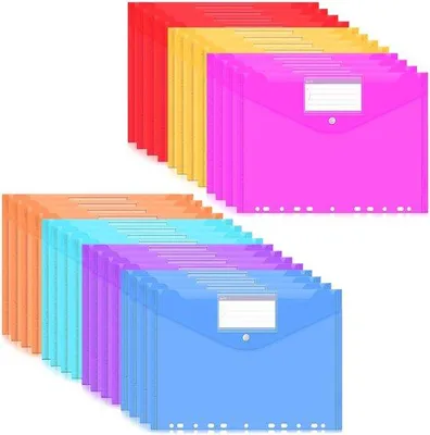 Image de Pochettes transparentes A4, 12 pièces, 6 couleurs, bord à 11 mm