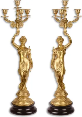 Produktbild von Casa Padrino Barock Kerzenständer Set Gold / Schwarz 20 x 20 x H. 64 cm - Barockstil Kerzenhalter