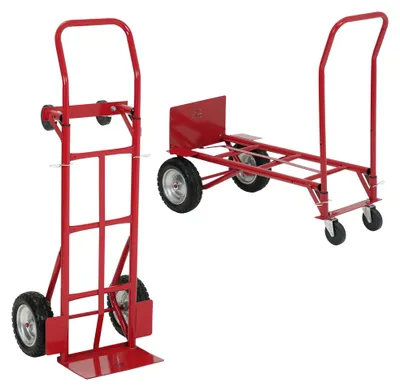 Immagine prodotto di Carrello portasacchi/trasportatore multifunzionale in tubolare d'acciaio con benna standard e pneumatici in gomma piena antiforatura | carico massimo 200 kg | HxLxP 133x55x46 cm | rosso