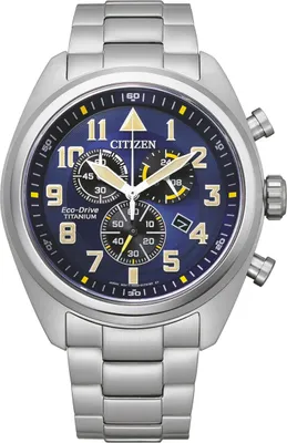 Productafbeelding van AT2480-81L Eco-Drive heren chronograaf, titanium, blauwe wijzerplaat, 44 mm