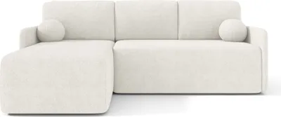 A cream-colored sectional sofa with a chaise lounge is shown from the front on a white background.