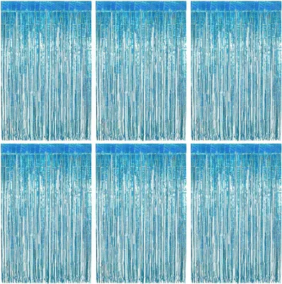 Obrázok produktu pre Metallic Fringe Curtain Set, 6 kusov, Ice Blue, 1m x 2m, na narodeninové oslavy