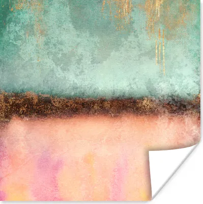 Produktbild von MuchoWow® Poster Gold - Farbe - Abstrakt - Grün - Rosa 75x75 cm - Wand Dekoration