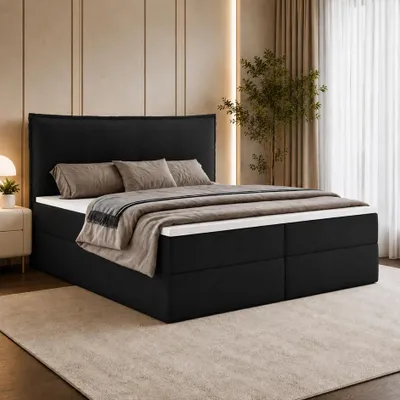 Produktbild von Boxspringbett ARENO 160x200 cm Komplett-Set mit Bettkasten, Bonell-Matratze H3 und Topper - Schwarz