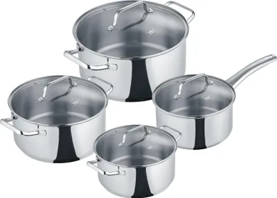 Immagine prodotto di Berndes b.urban set di pentole in acciaio inox 4 pezzi con coperchi in vetro, pentola 16/20/24 + casseruola con manico