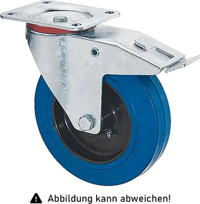 Produktbild von Rollcart Elastik-Lenkrolle mit Doppelstop Ø100x32mm in blau 125kg Tragkraft mit Kunststoff-Felge