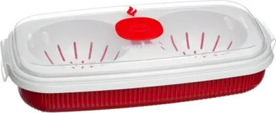 Produktbild von Snips, Mikrowellen Eierkocher rot für z. B. Omelette und pochierte Eier, fettfreie Zubereitung ca. 0,75L, ca. 24x12,5x6cm, einfrieren, spülmaschinengeeignet (max. 45°C)