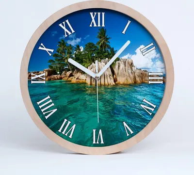 Produktbild von Holzuhr 20fi cm wanduhr - weiße Spitzen - tropische Insel