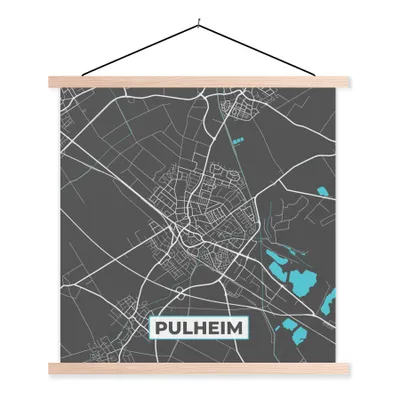 Produktbild von MuchoWow® Textilposter Stadtplan - Karte - Pulheim - Blau - Deutschland - Karte 60x60 cm mit holzfarbenen Rahmen - Wanddekoration