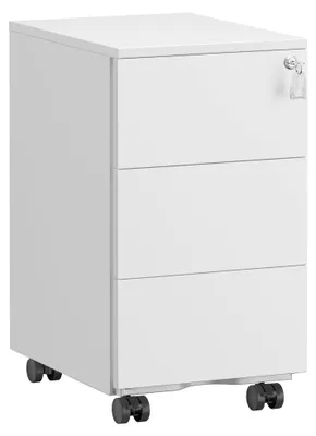 Image de SONGMICS, meuble de rangement mobile, armoire métallique, 3 tiroirs, verrouillable – Dimensions : 40 cm de largeur x 30 cm de profondeur x 54 cm de hauteur, finition blanc mat