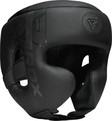 A black RDX boxing headguard is shown against a white background.