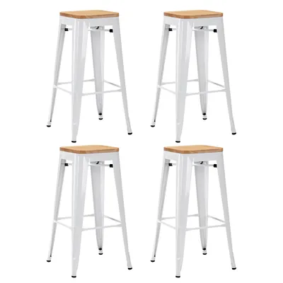 Immagine prodotto di 4x sedia sgabello metallo colore scelta  look sedile legno sgabello bar impilabile, colore:bianco+legno naturale, materiale:metallo