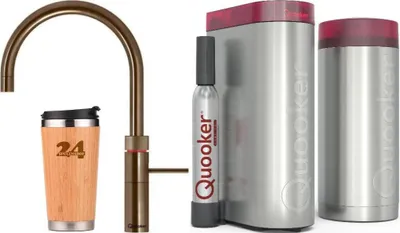 Produktbild von »QUOOKER FUSION ROUND Festauslauf Messing Patina COMBI+ B mit CUBE 2 *Der Wasserhahn, der alles kann! (22+FRPTNCUBE)« (2-St) 100°C Kochendwasserhahn mit Trinkwassersystem *Inklusive Thermobecher
