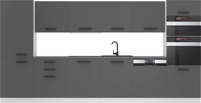 Produktbild von Belini Küchenzeile Küchenblock Naomi - Küchenmöbel 360 cm Einbauküche Vollausstattung ohne Elektrogeräten mit Hängeschränke und Unterschränke, ohne Arbeitsplatten, Silber matt
