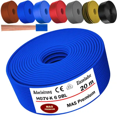 Productafbeelding van 20 meter aderkabel H07 V-K DBL, 1x6 mm², donkerblauw, enkeldradig, flexibel