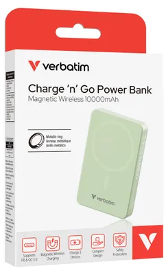 Obrázek produktu pro Verbatim Charge 'n' Go Essentials, 10000 mAh, Quick Charge 3.0, Bezdrátové nabíjení, 35 W, Zelená