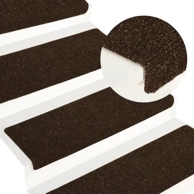 Image de The Living Store Tapis d'escalier 15 pcs. Feutre aiguilleté 65x21x4 cm Marron