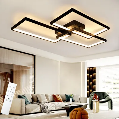 Produktbild von ZMH LED Deckenleuchte Schwarz Dimmbar mit Fernbedienung Wohnzimmer Deckenlampe  80CM 74W Modern Rechteck Metall für Schlafzimmer Kinderzimmer küchen