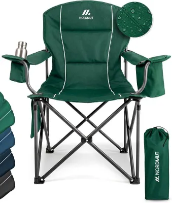 Imagen del producto de Silla de camping plegable de gran tamaño (XXL) – Silla plegable resistente para camping, soporta hasta 200 kg – cómoda silla para pescar, incluye una práctica bolsa térmica y un portavasos
