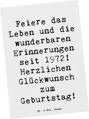Produktbild von Mr. & Mrs. Panda Postkarte Spruch 1972 Geburtstag - Weiß - Geschenk, bildkarte, feiern, Postkarten, Geburtstagsgeschenk, Meilenstein, einzelkarte, Alter, Ansichtskarte