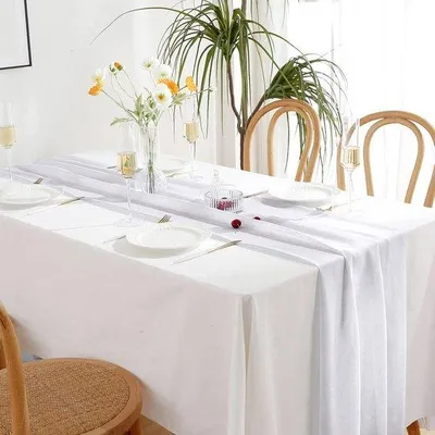 Imagen del producto de Ibenzoa® Mantel individual de gasa, 70 x 300 cm, blanco – elegante mantel de poliéster para mesa, buffet, bodas y celebraciones