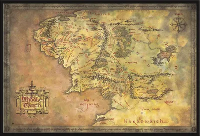 Immagine prodotto di Il Signore degli Anelli - Poster - La Terra di Mezzo + cornice a incastro, Shinsuke® Maxi in plastica nera, lastra in acrilico