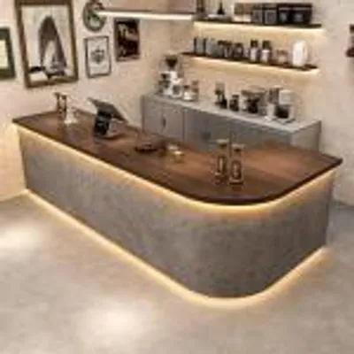 Image de Comptoir de bar en ciment gris foncé, comptoir d'accueil, caisse sobre, comptoir de bar vintage laqué / SNBT / 240 × 60 × 100 cm