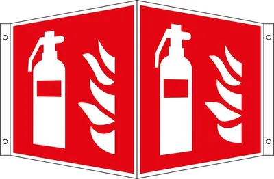 Produktbild von Brandschutz-Winkelschild "Feuerlöscher", für Innen- und Außenbereiche, in verschiedenen Größen verfügbar, Maße 30 x 30 cm, Material Aluminium, Techn. Eigenschaften geprägt, langnachleuchtend, Verpackungseinheit: 1 STK