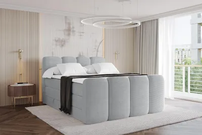 Produktbild von ALTDECOR Boxspringbett mit Fußteil - H3/H4 Matratze und Topper - NINA KING Zanozek - 160x200 - Grau - Doppelbett, Boxbett, Polsterbett mit Bettkasten mit Stauraum und Kopftei