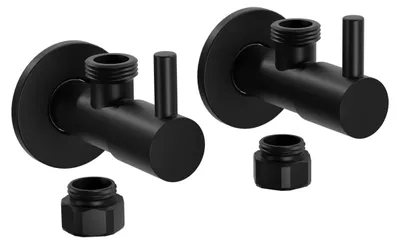 Produktbild von Eckventil 2er-Pack - Messing - Schwarz matt - massiv Anschluss 3/8' inkl. Rosette 7009