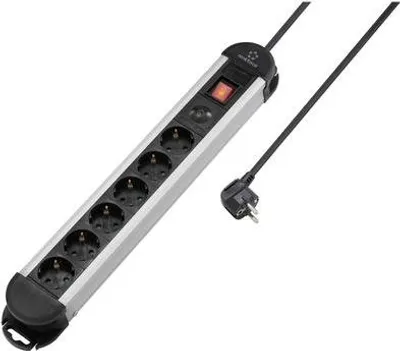 Immagine prodotto di Renkforce RF-6417718 Presa di protezione da sovratensione a 6 vie nera, contatto di terra in alluminio 1 pz (RF-6417718)