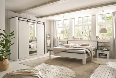 Produktbild von Schlafzimmer Set Stove in weiß komplett Set 6-teilig mit Bett und Kleiderschrank