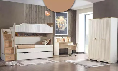 Immagine prodotto di Kinderzimmer Etagenbett Hochbett Set Schreibtisch Kleiderschrank 3tlg. Zimmer