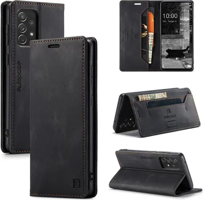 Produktbild von Galaxy A73 5G Brieftasche Hülle, Retro Kunstledertasche Stand Schutzhülle für Samsung Galaxy A73 5G Schwarz